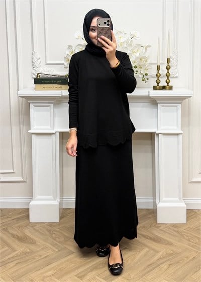 Mayla Merserize Etekli Takım Siyah
