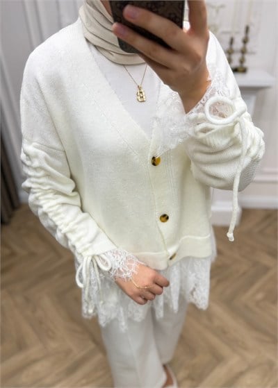 Melissa Dantelli Hırka Beyaz