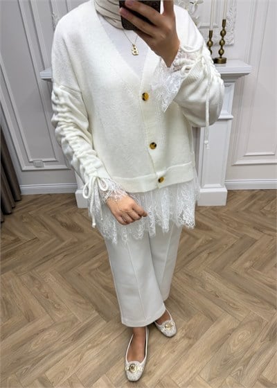 Melissa Dantelli Hırka Beyaz