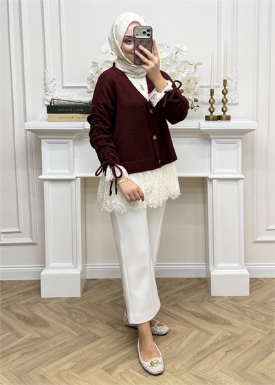 Melissa Dantelli Hırka Bordo