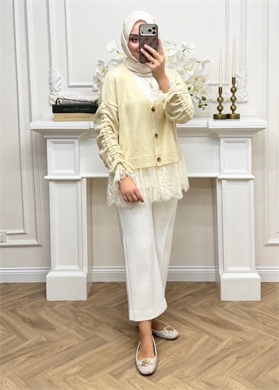Melissa Dantelli Hırka Ekru