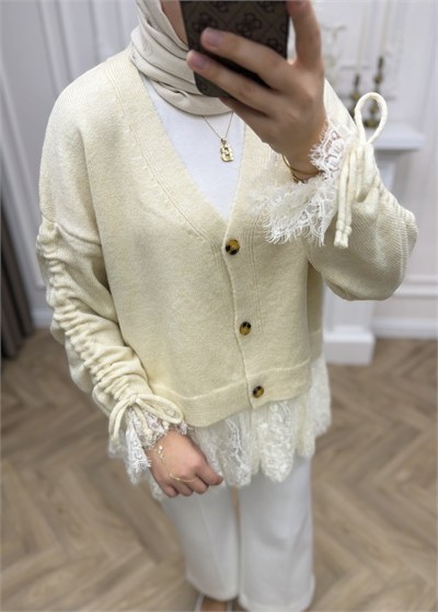 Melissa Dantelli Hırka Ekru