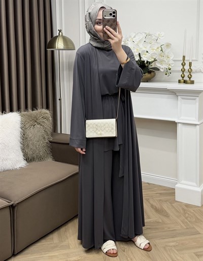 Pena Oysho Pantolonlu Abaya Takım Antrasit(Ön sipariş)