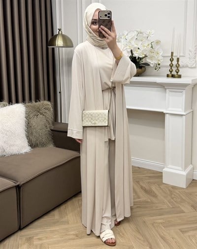 Pena Oysho Pantolonlu Abaya Takım Ekru (Ön Sipariş)