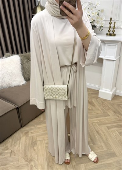 Pena Oysho Pantolonlu Abaya Takım Ekru (Ön Sipariş)