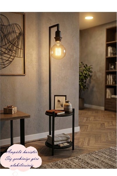 Retohome Yuvarlak Raflı Siyah Lambader 4020