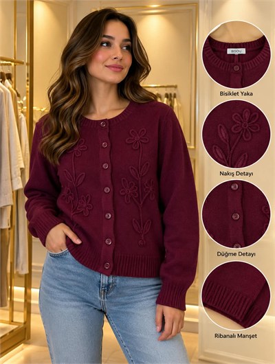 angora bordo düğme detay hırka  standart beden