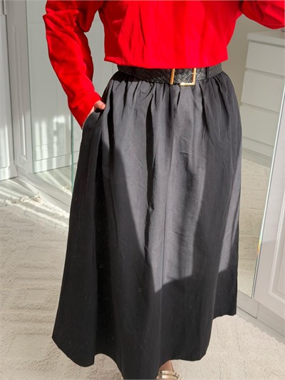 Kemerli Poplin Etek - Siyah