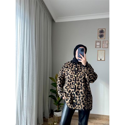 Leopar Hırka - Kahve 