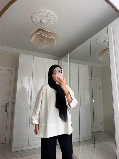 Yırtmaçlı Sweat - Beyaz