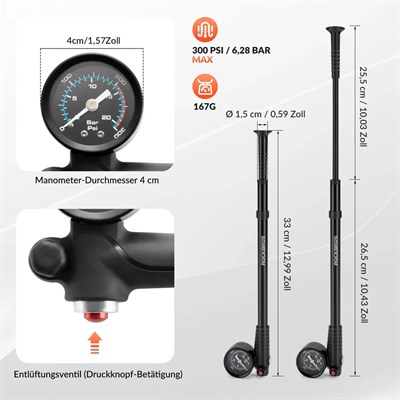 Rockbros 300 PSI Yüksek Basınçlı Havalı Maşa & Süspansiyon Pompası