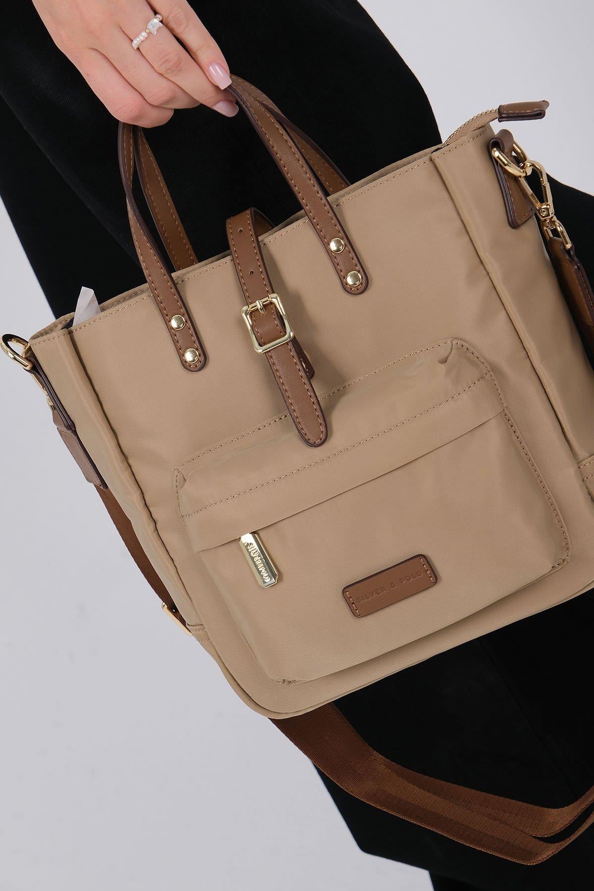 Silver Polo Vizon - Camel Saten Kadın El Çantası SP1218