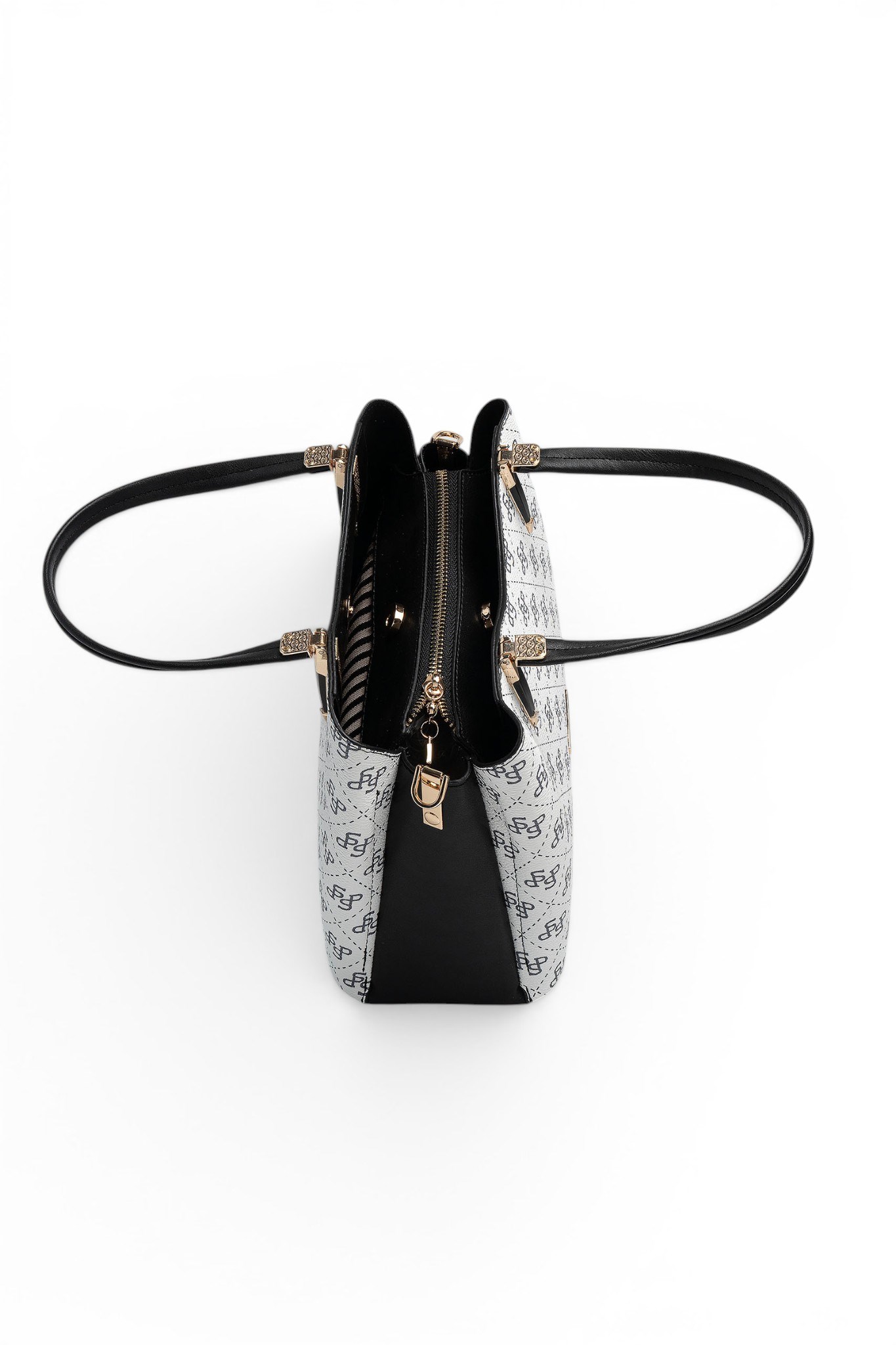 Silver Polo Beyaz - Siyah Monogram Kadın El Çantası SP1205