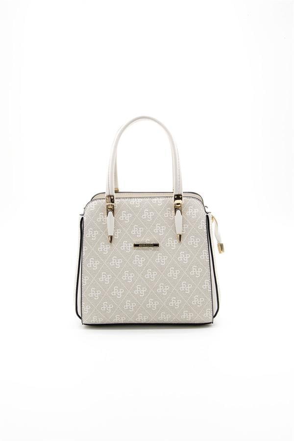 Silver Polo Taş - Kemik Monogram Kadın El Çantası SP1136