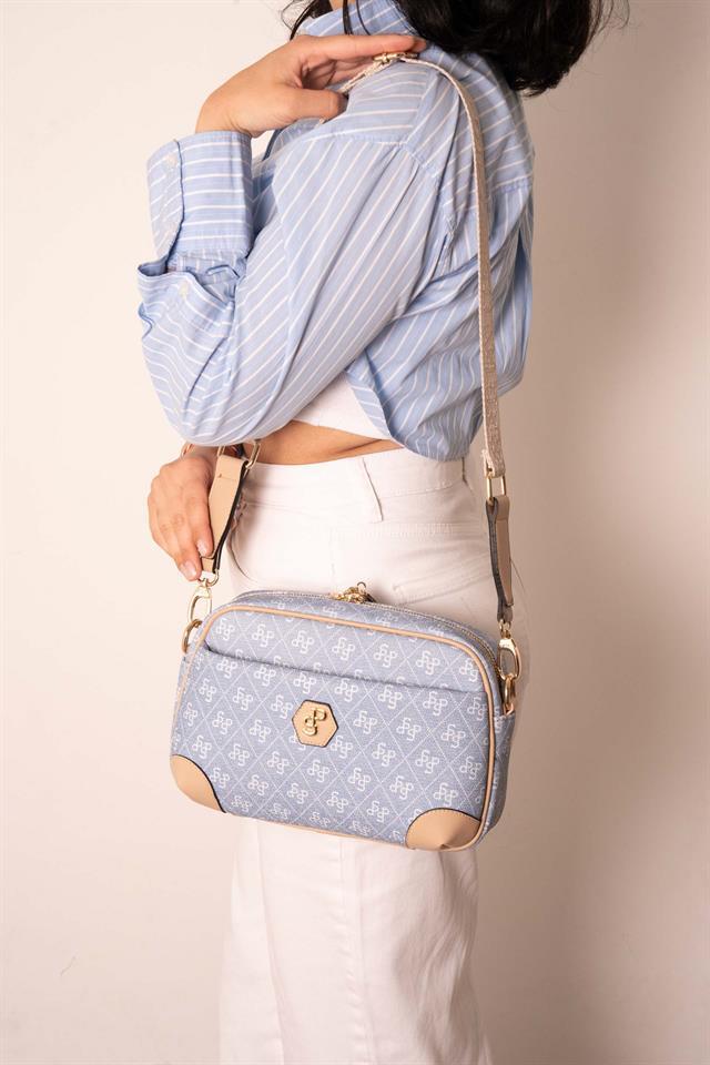 Silver Polo Mavi - Ten Monogram Kadın Çapraz Çanta SP1094