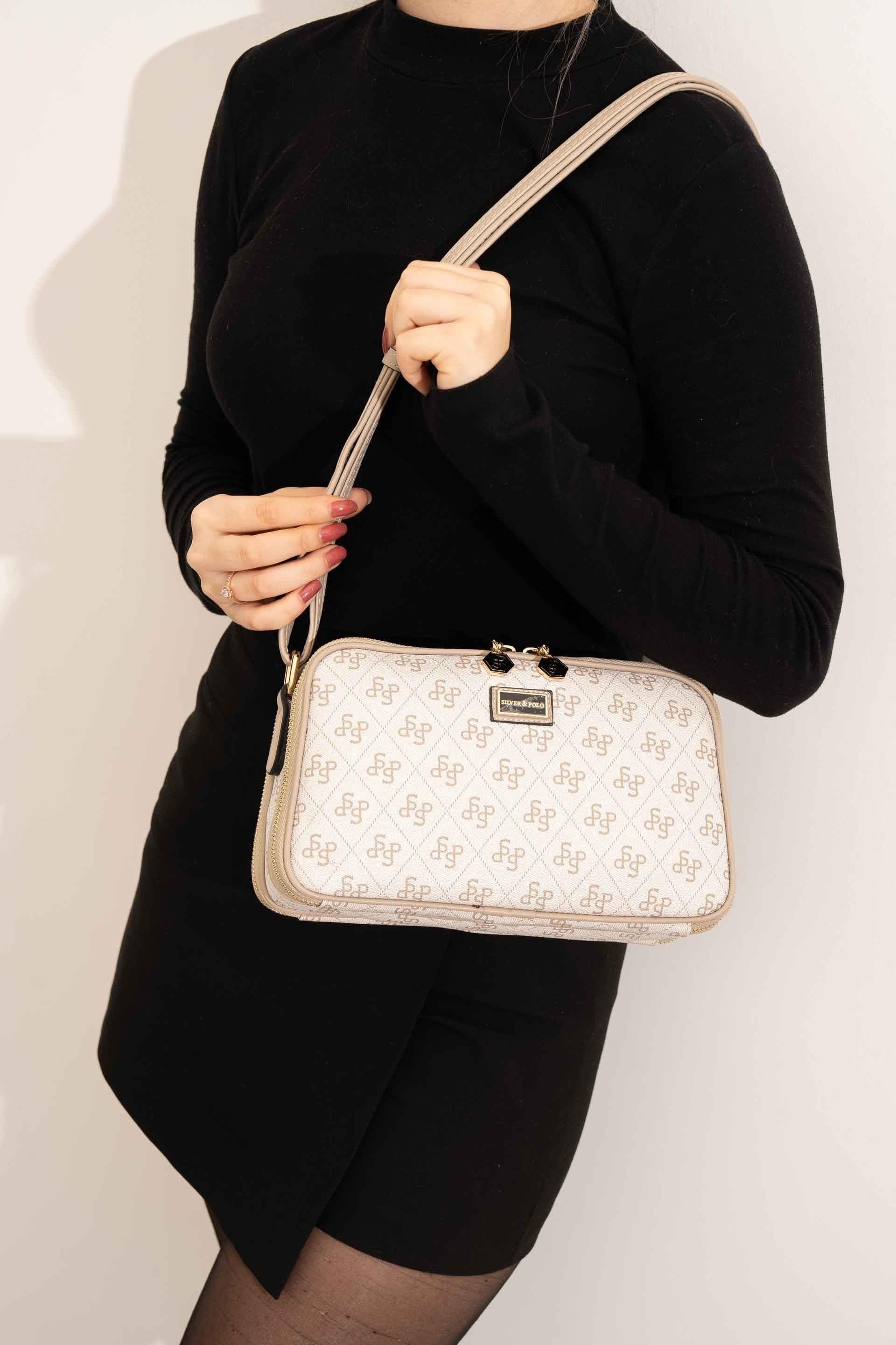 Silver Polo SP899 Kadın Çapraz Çanta Monogram Bej-Kum