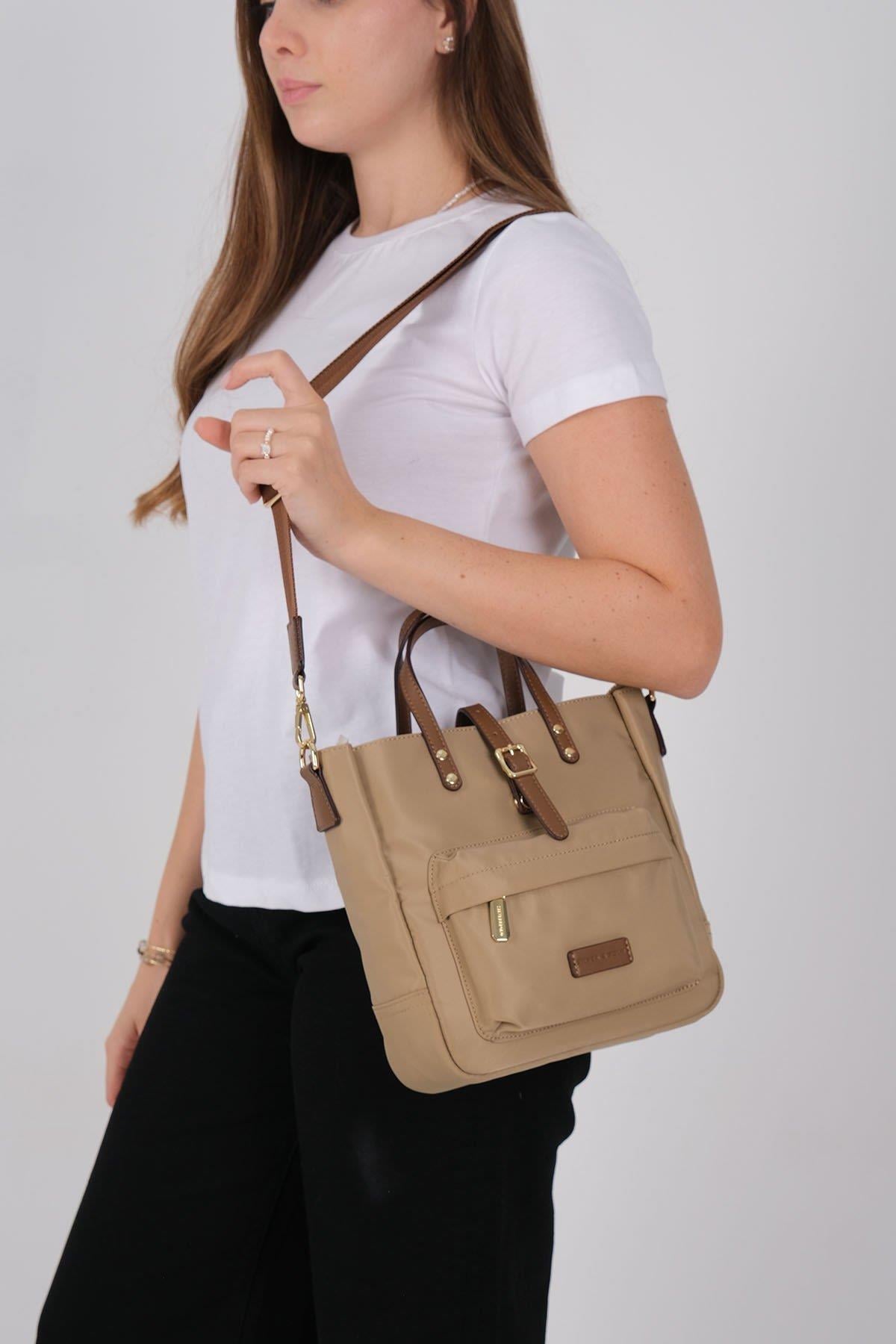 Silver Polo Vizon - Camel Saten Kadın El Çantası SP1218