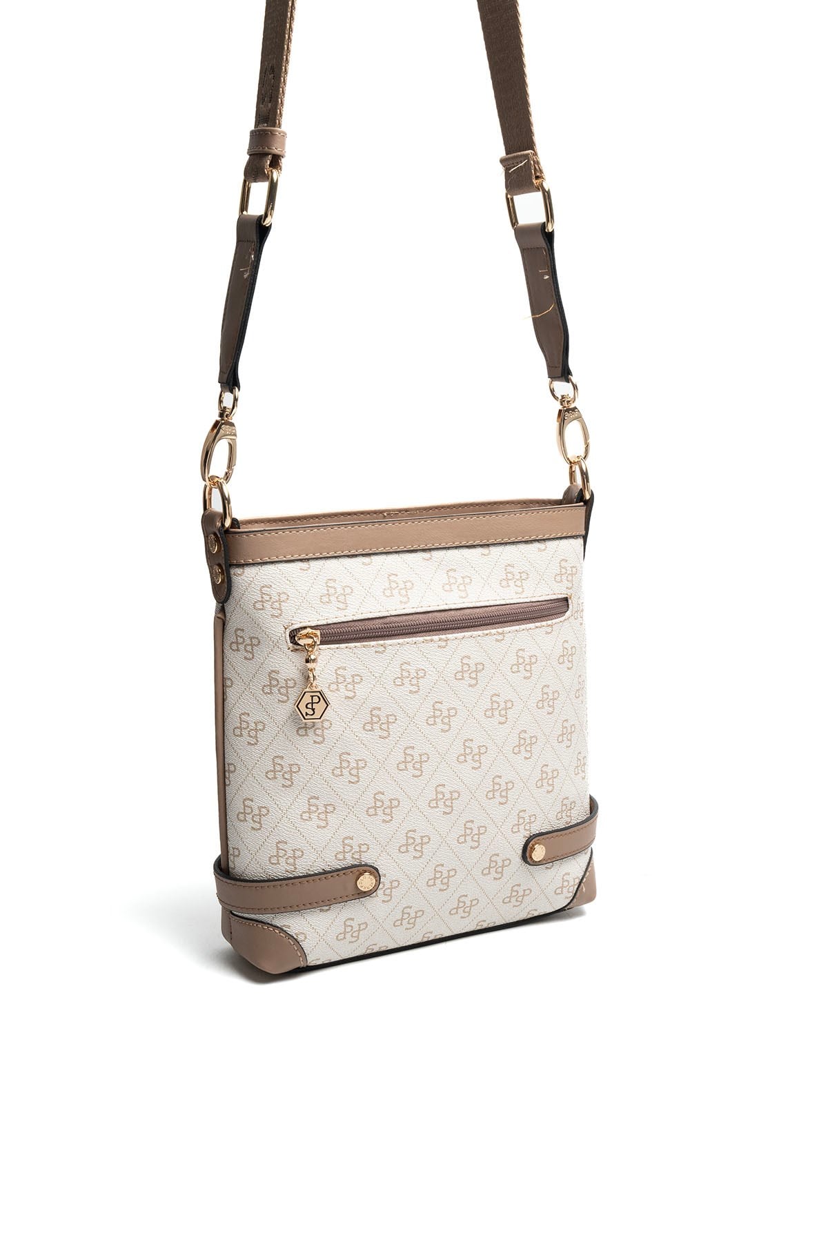 Silver Polo Bej - Latte Monogram Kadın Çapraz Çanta SP1120