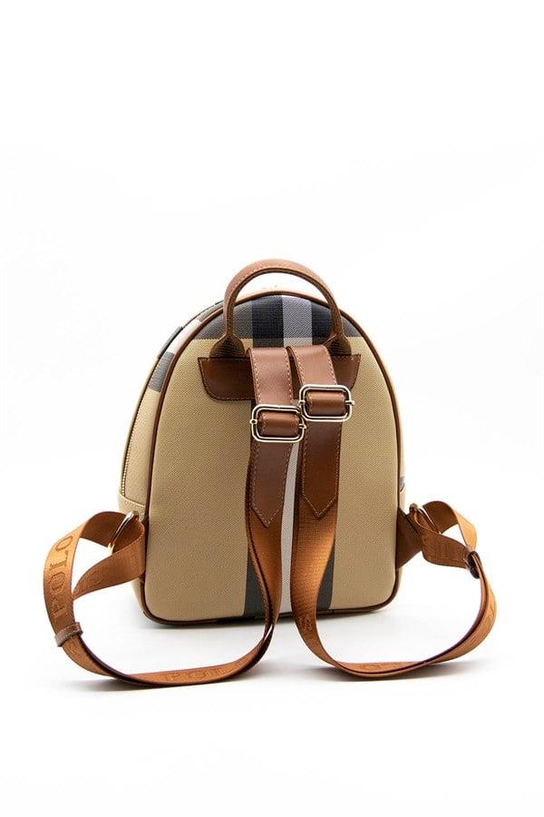 Silver & Polo SP945 Kadın Sırt Çantası Ekose Bej-Taba