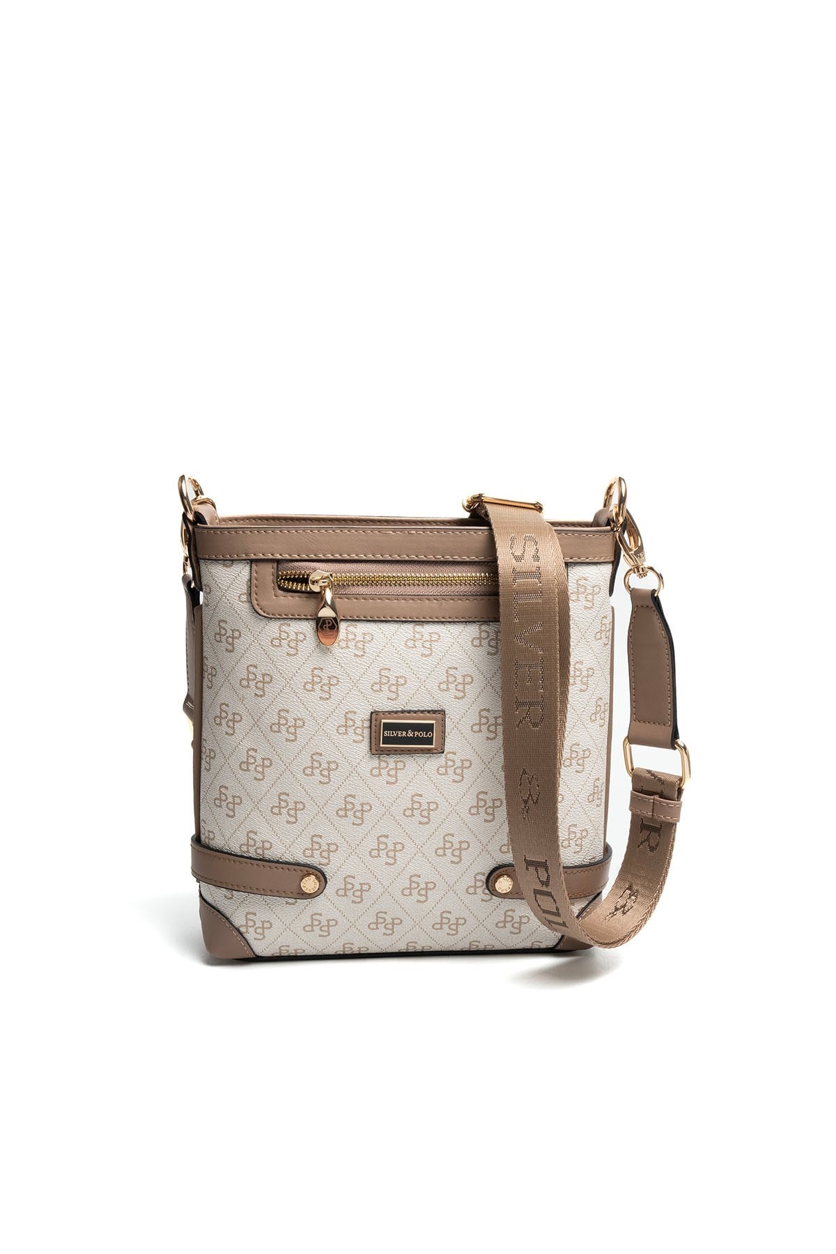 Silver Polo Bej - Latte Monogram Kadın Çapraz Çanta SP1120