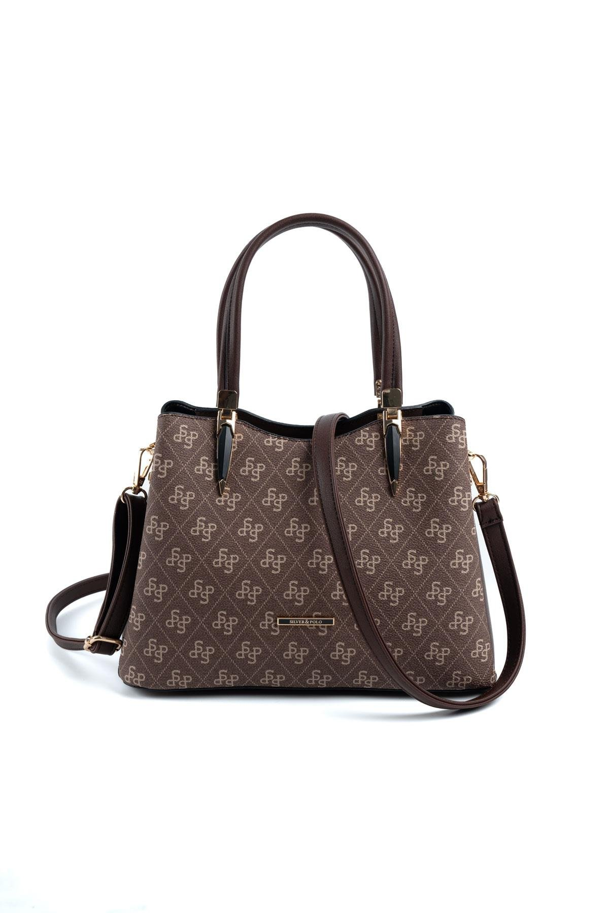 Silver & Polo SP1205 Kadın El Çantası Monogram Kahve