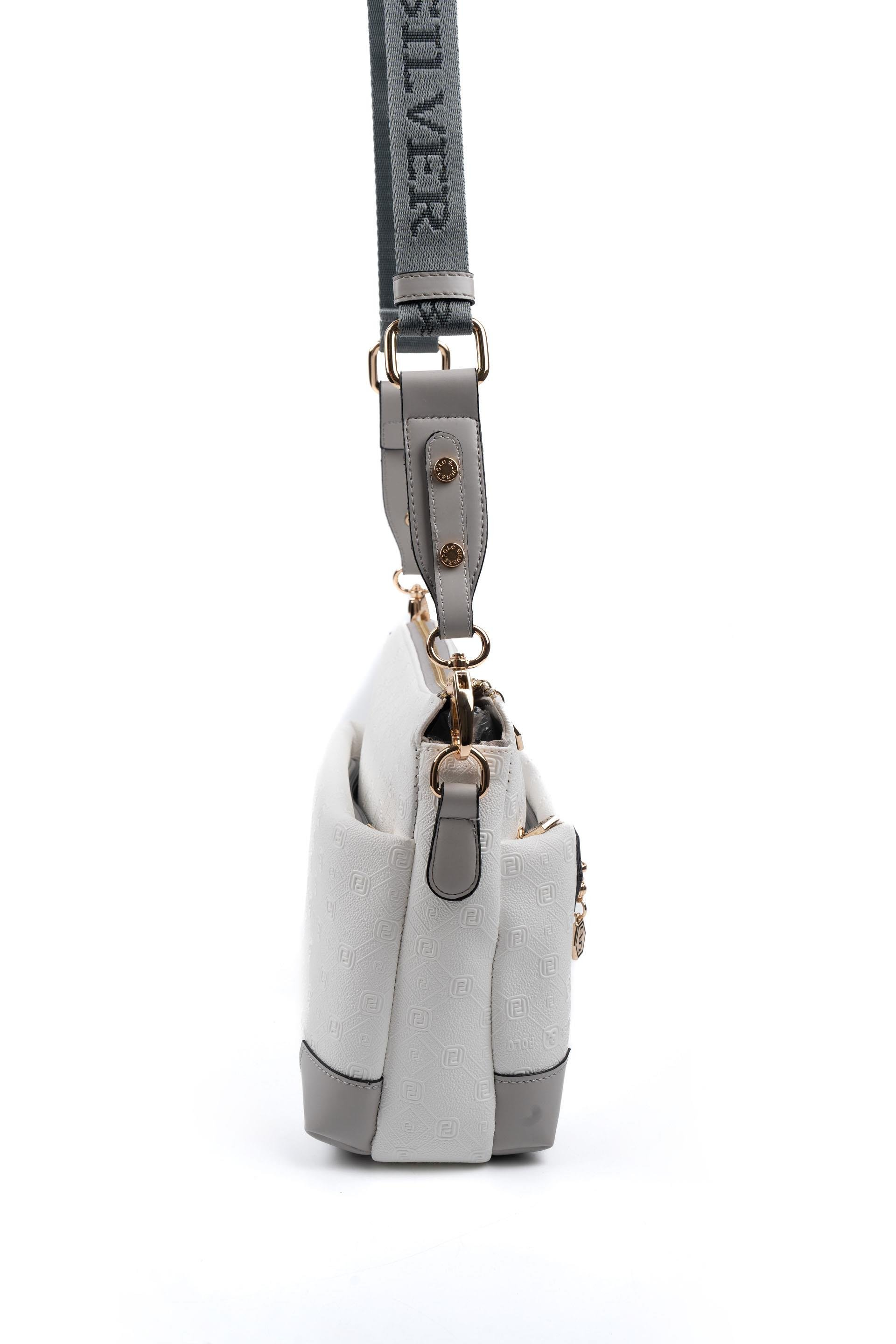 Silver & Polo SP1110 Kadın Çapraz Çanta Logolu Beyaz-A.Gri