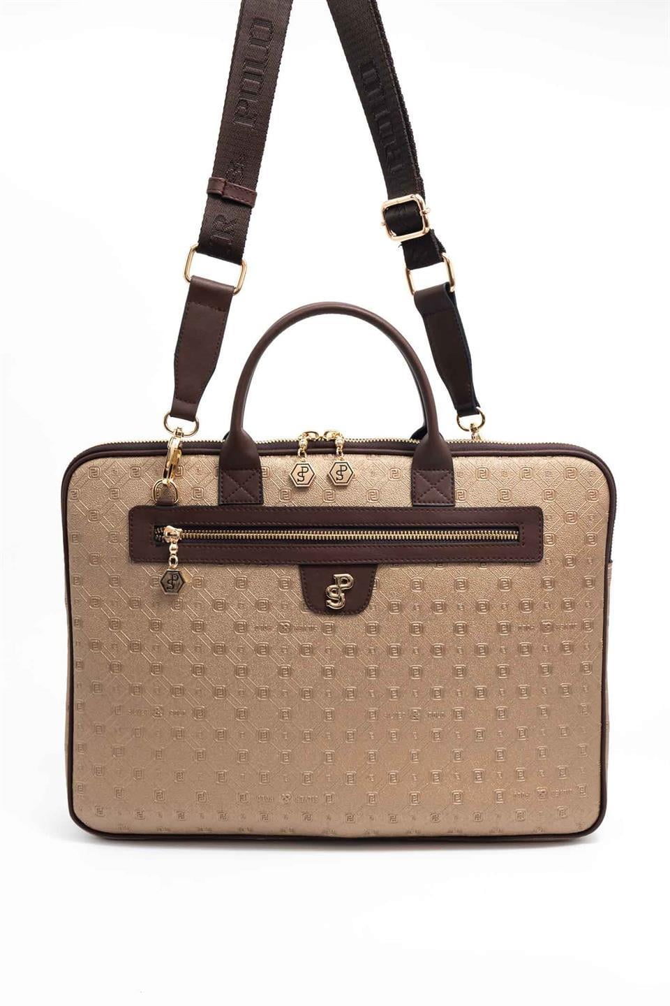 Silver & Polo SP1175 Kadın Laptop & Evrak Çantası Logolu Bronz-Kahve