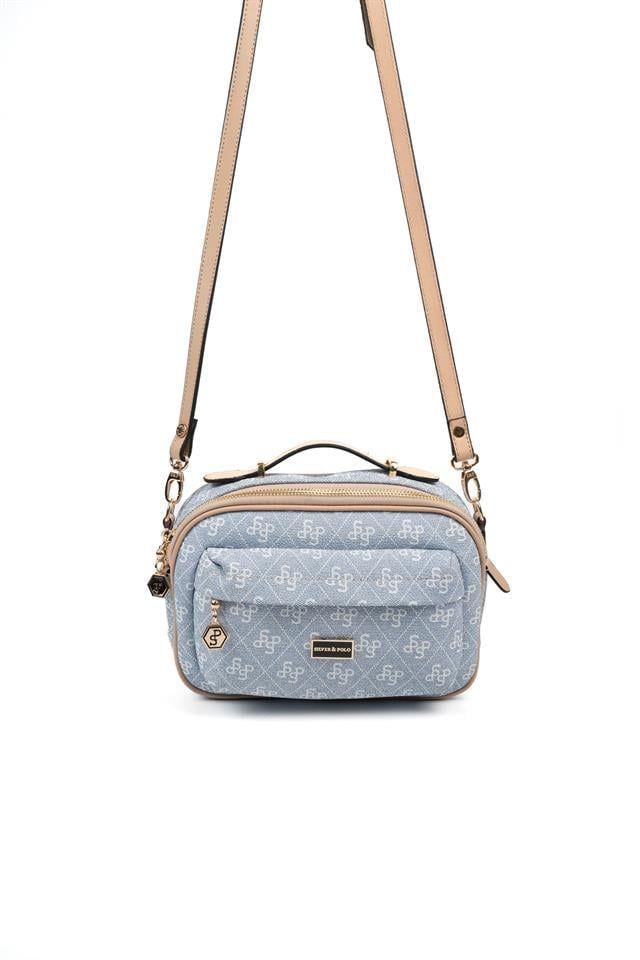 Silver & Polo SP1186 Kadın Çapraz Çanta Monogram Mavi-Ten