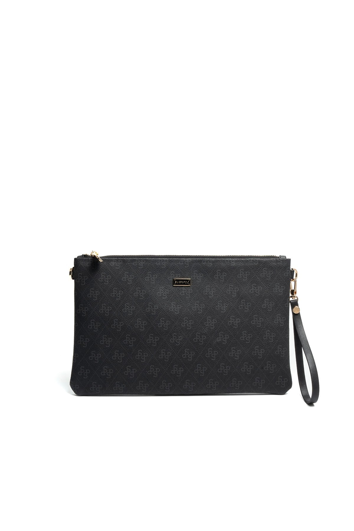 Silver Polo Siyah - Siyah Monogram Kadın Portföy ve Clutch El Çantası SP1034