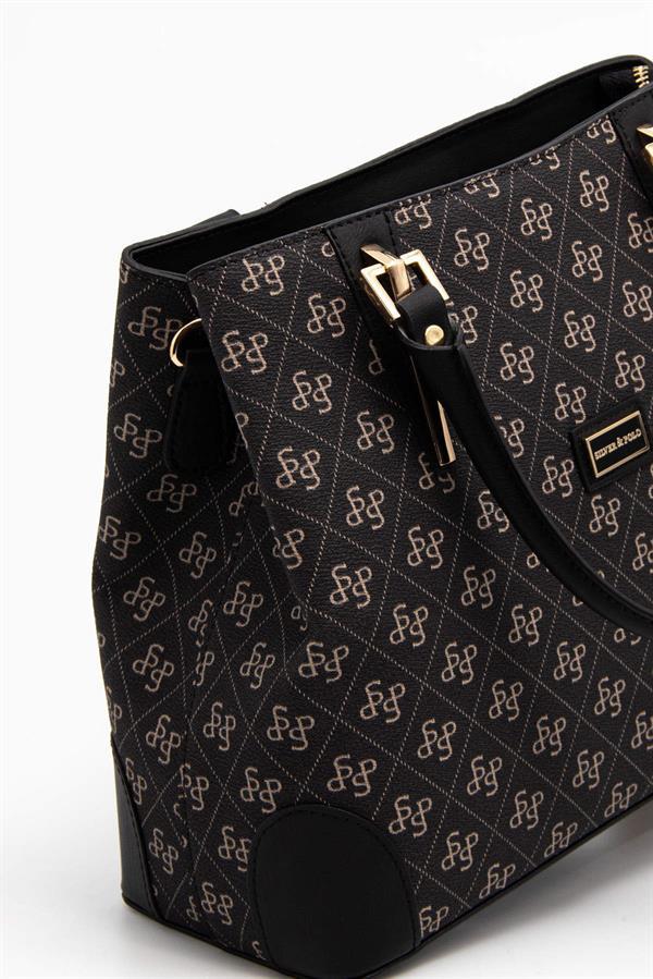 Silver & Polo SP667 Kadın El Çantası Monogram Füme-Siyah