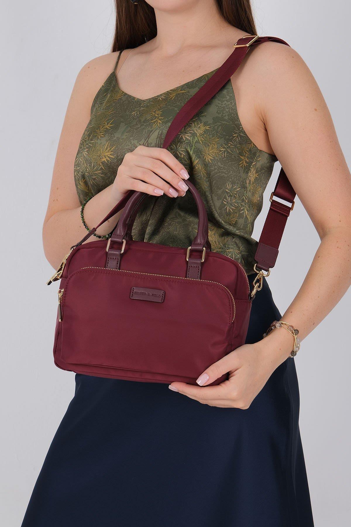 Silver Polo Bordo - Bordo Saten Kadın El Çantası SP1217