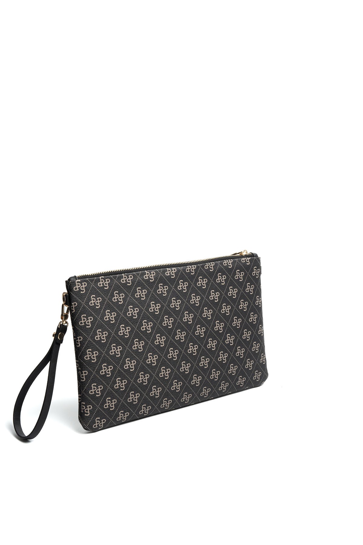 Silver Polo Füme - Siyah Monogram Kadın Portföy ve Clutch El Çantası SP1034