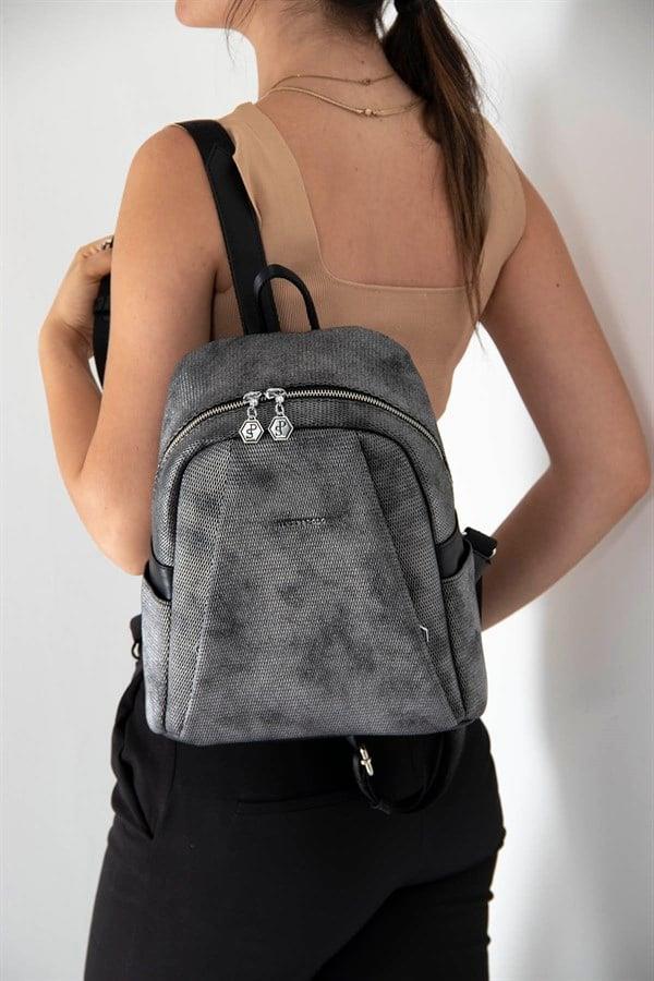 Silver & Polo SP926 Kadın Sırt Çantası Petek M.Gümüş-Siyah