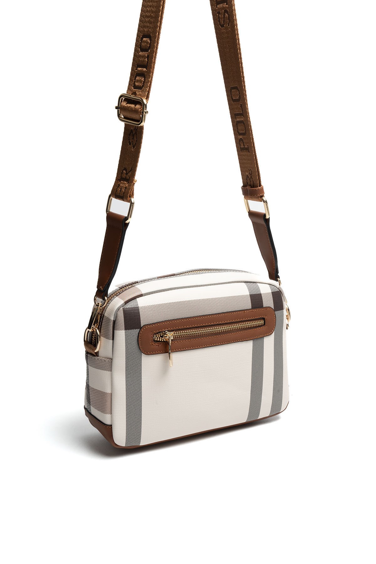 Silver & Polo SP1201 Kadın Çapraz Çanta Ekose Krem-Taba