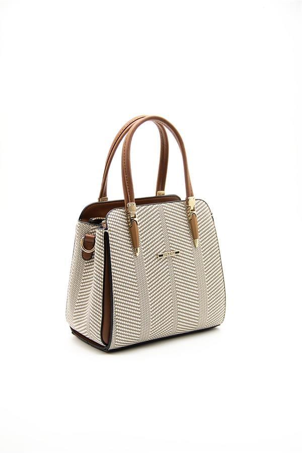 Silver Polo SP1136 Kadın El Çantası Hasır Bej-Taba