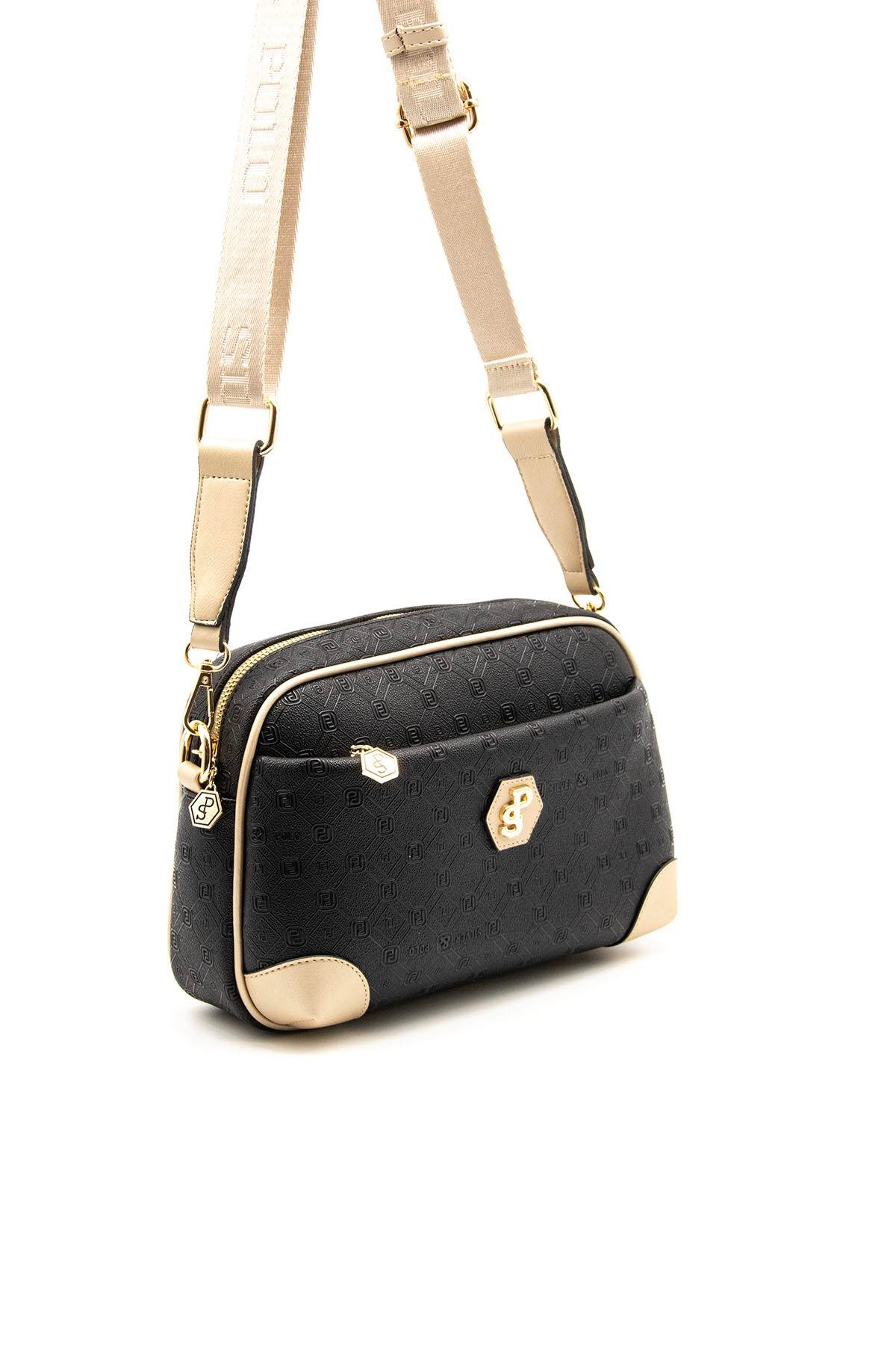 Silver & Polo SP1094 Kadın Çapraz Çanta Logolu Siyah-S.Nut