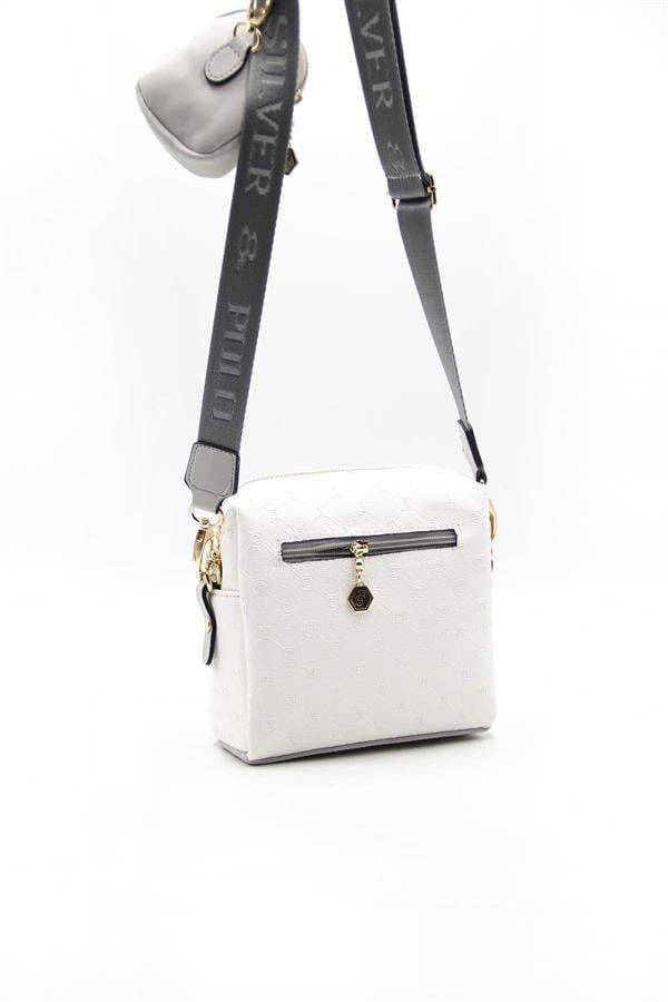 Silver & Polo SP1038 Kadın Çapraz Çanta Logolu Beyaz-A.Gri