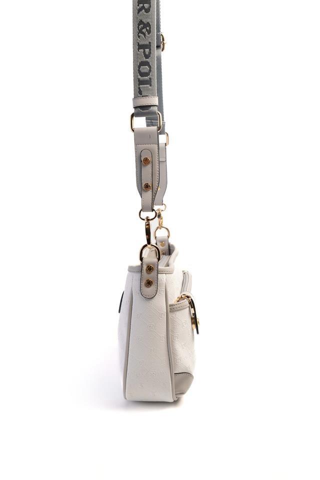 Silver & Polo SP1160 Kadın Çapraz Çanta Logolu Beyaz-A.Gri