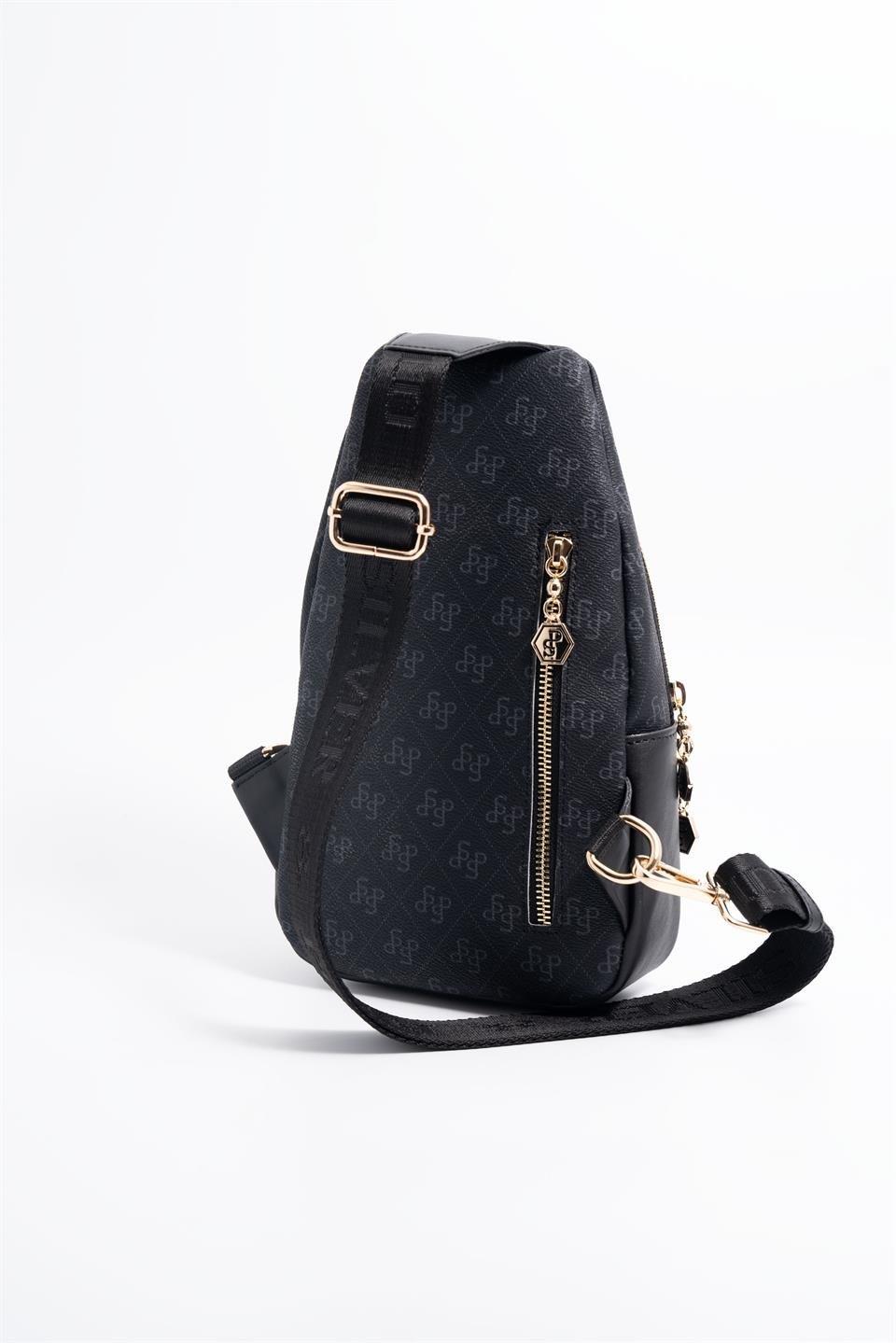 Silver & Polo SP959 Kadın Vücut Çantası Monogram Siyah-Siyah