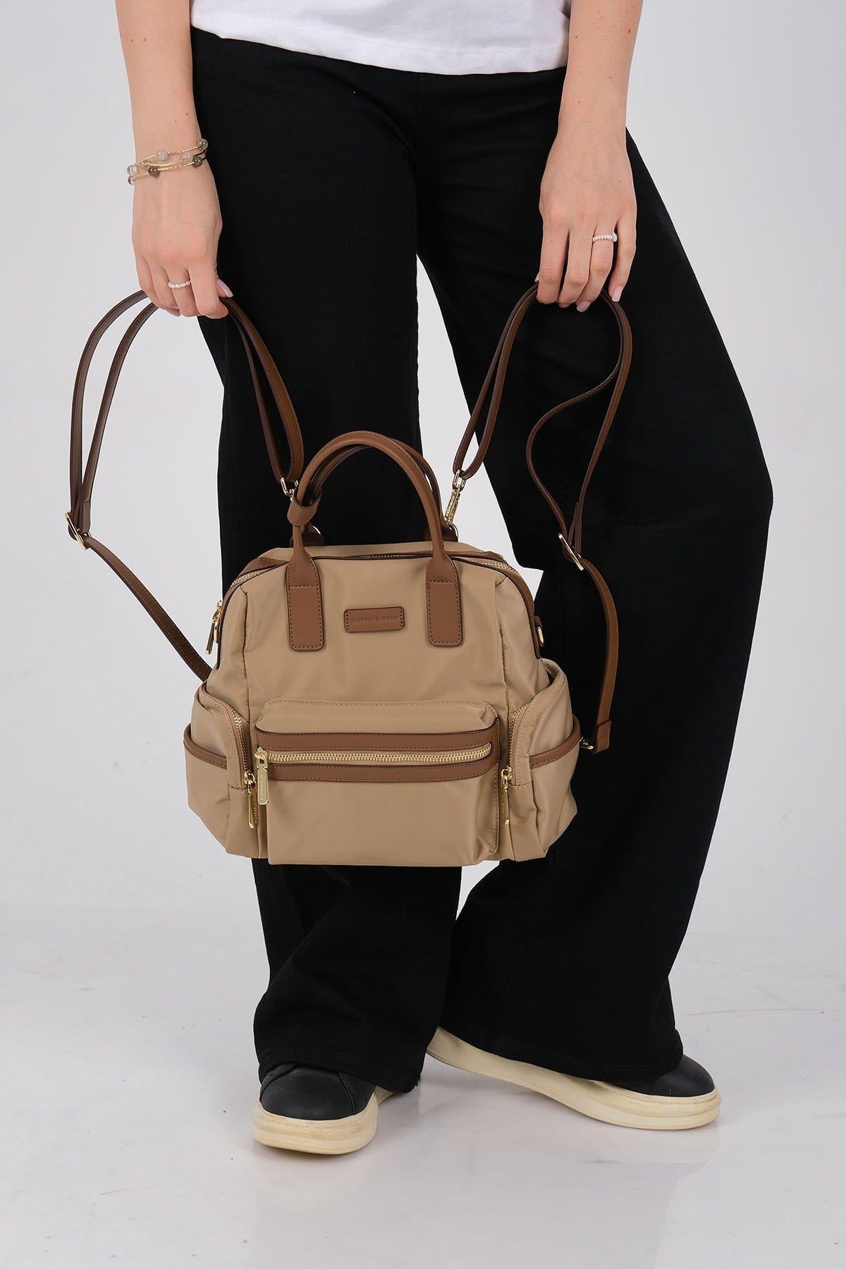 Silver Polo SP1211 Kadın Sırt Çantası Saten Vizon-Camel
