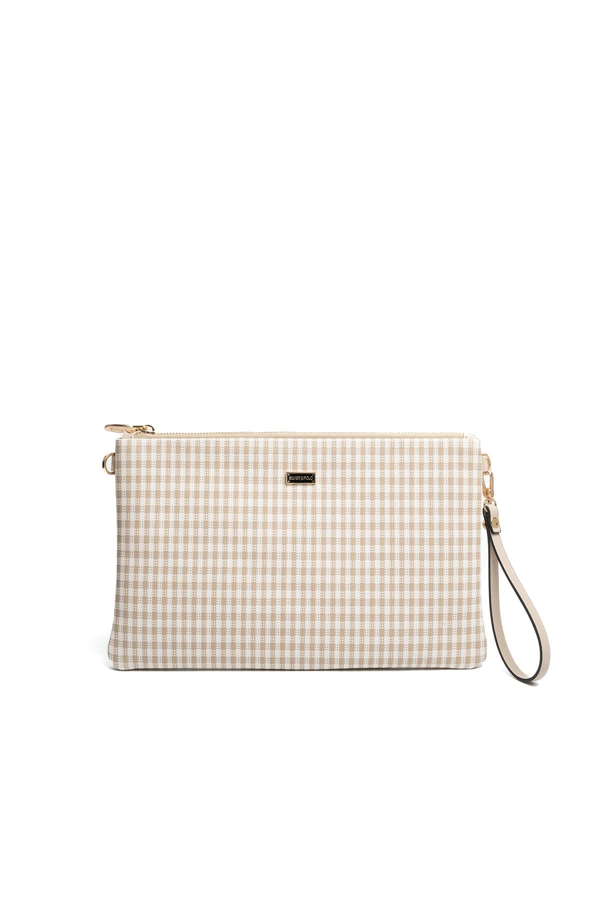 Silver Polo Kum Beji - Kum Beji Ekose Line Kare Kadın Portföy ve Clutch El Çantası SP1034