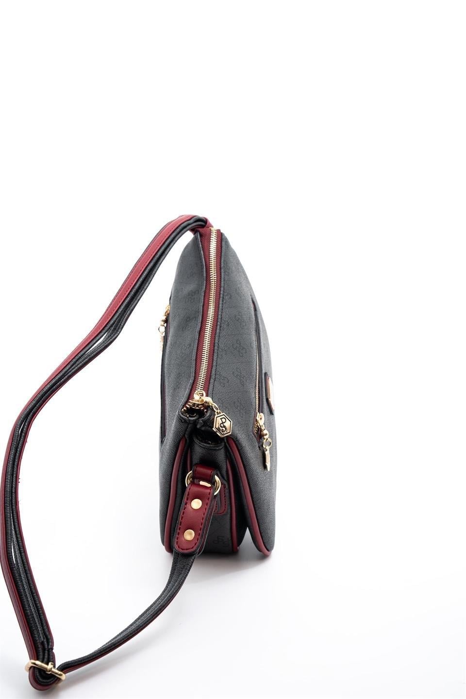 Silver Polo SP818 Kadın Çapraz Çanta Monogram Antrasit-Bordo