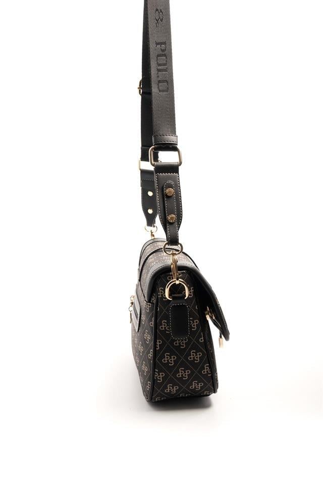 Silver & Polo SP1182 Kadın Çapraz Çanta Monogram Füme-Siyah