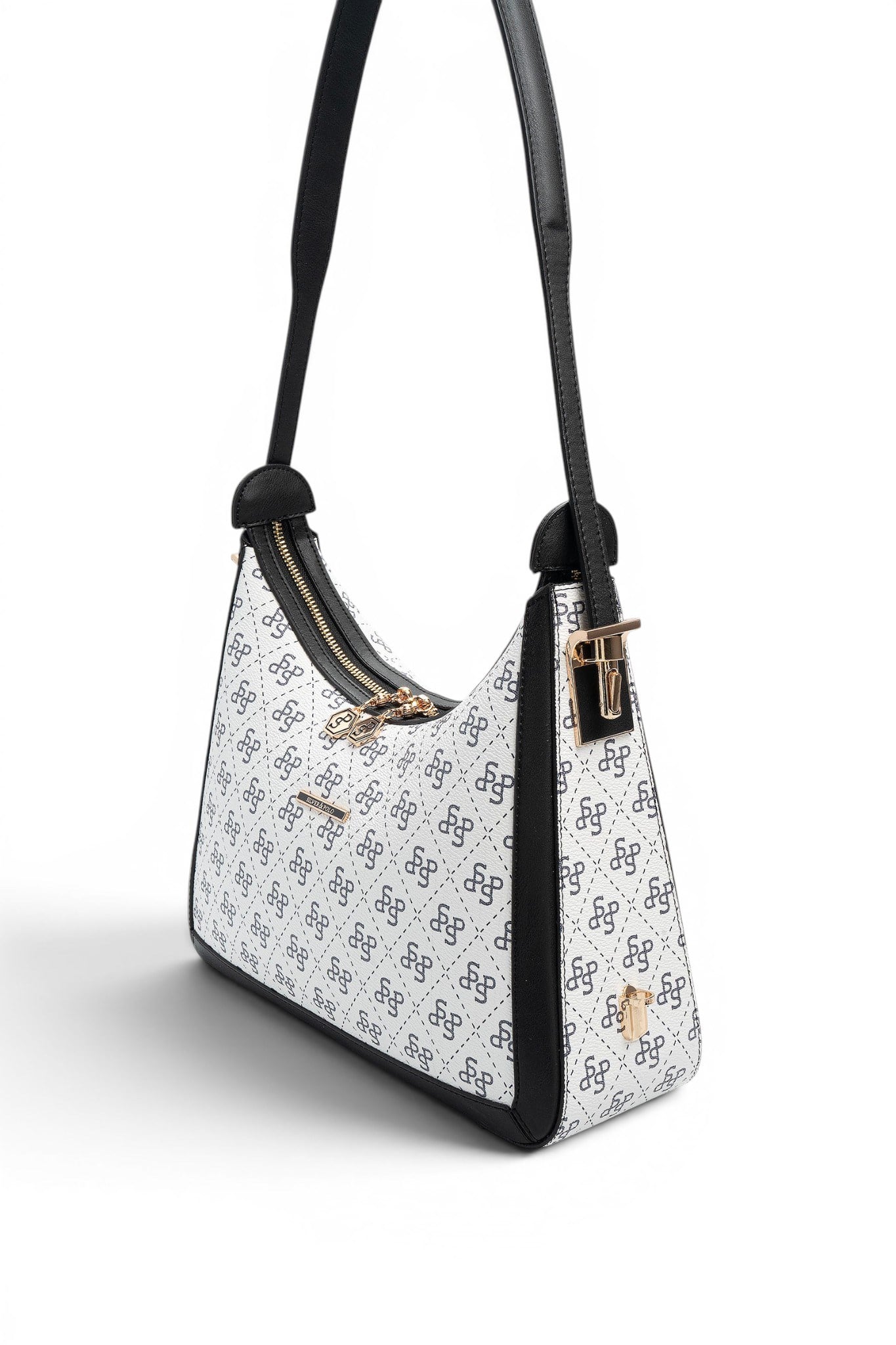 Silver Polo Beyaz - Siyah Monogram Kadın Omuz Çantası SP1187