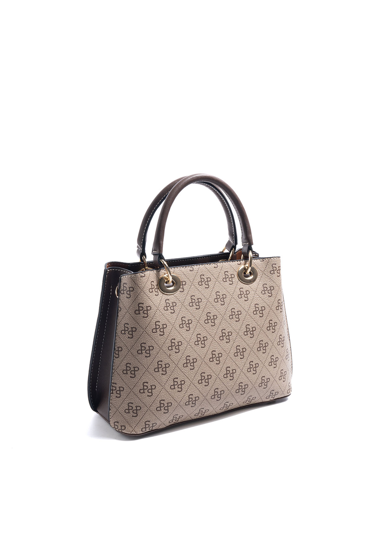 Silver Polo Koyu Bej - Kahve Monogram Kadın El Çantası SP1272