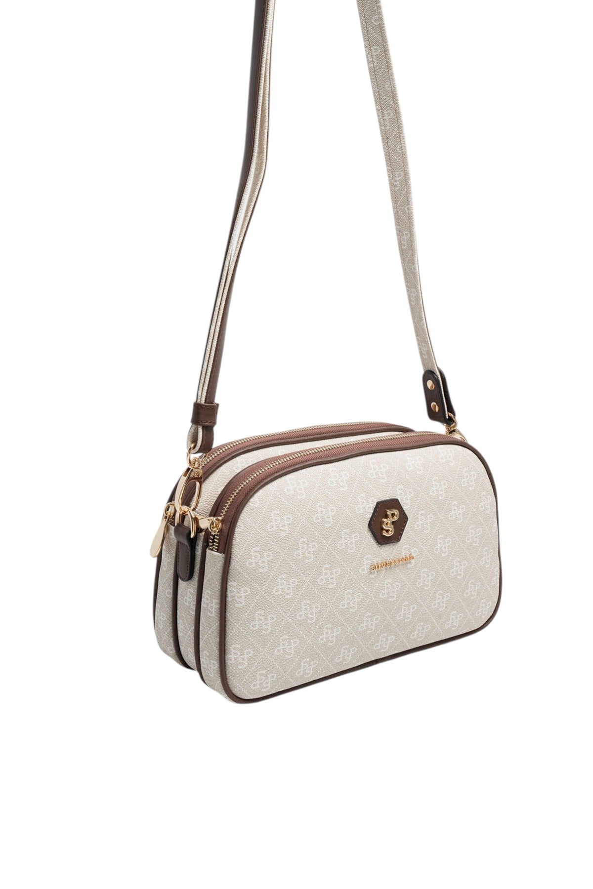 Silver Polo Taş - Kahve Monogram Kadın Çapraz Çanta SP745