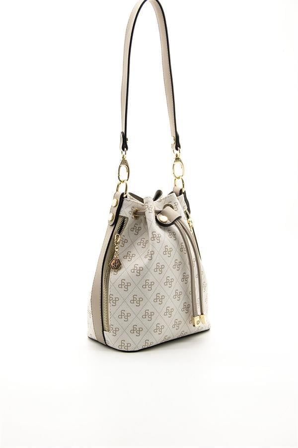 Silver & Polo SP1137 Kadın Omuz Çantası Monogram Bej-Kum