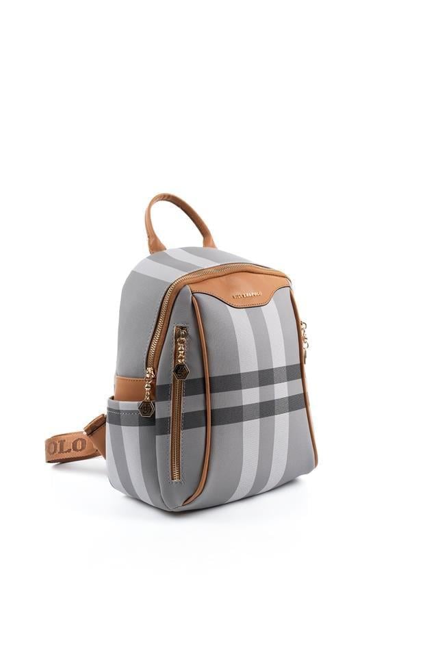 Silver & Polo SP906 Kadın Sırt Çantası Ekose A.Gri-A.Taba