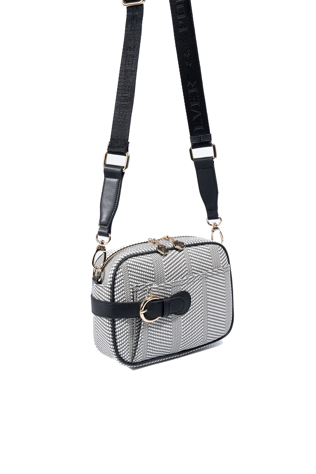 Silver & Polo SP1256 Kadın Çapraz Çanta Hasır Siyah Beyaz-Siyah