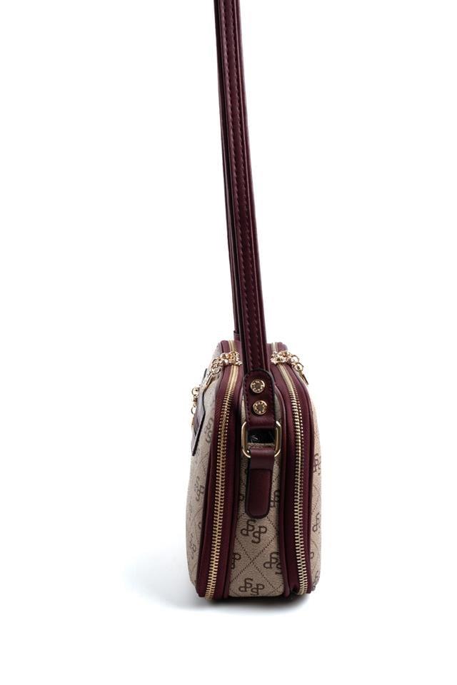 Silver Polo SP899 Kadın Çapraz Çanta Monogram Koyu Bej-Bordo